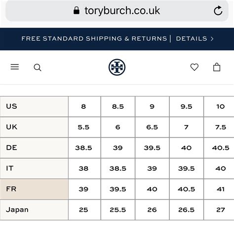 Tory Burch size chart